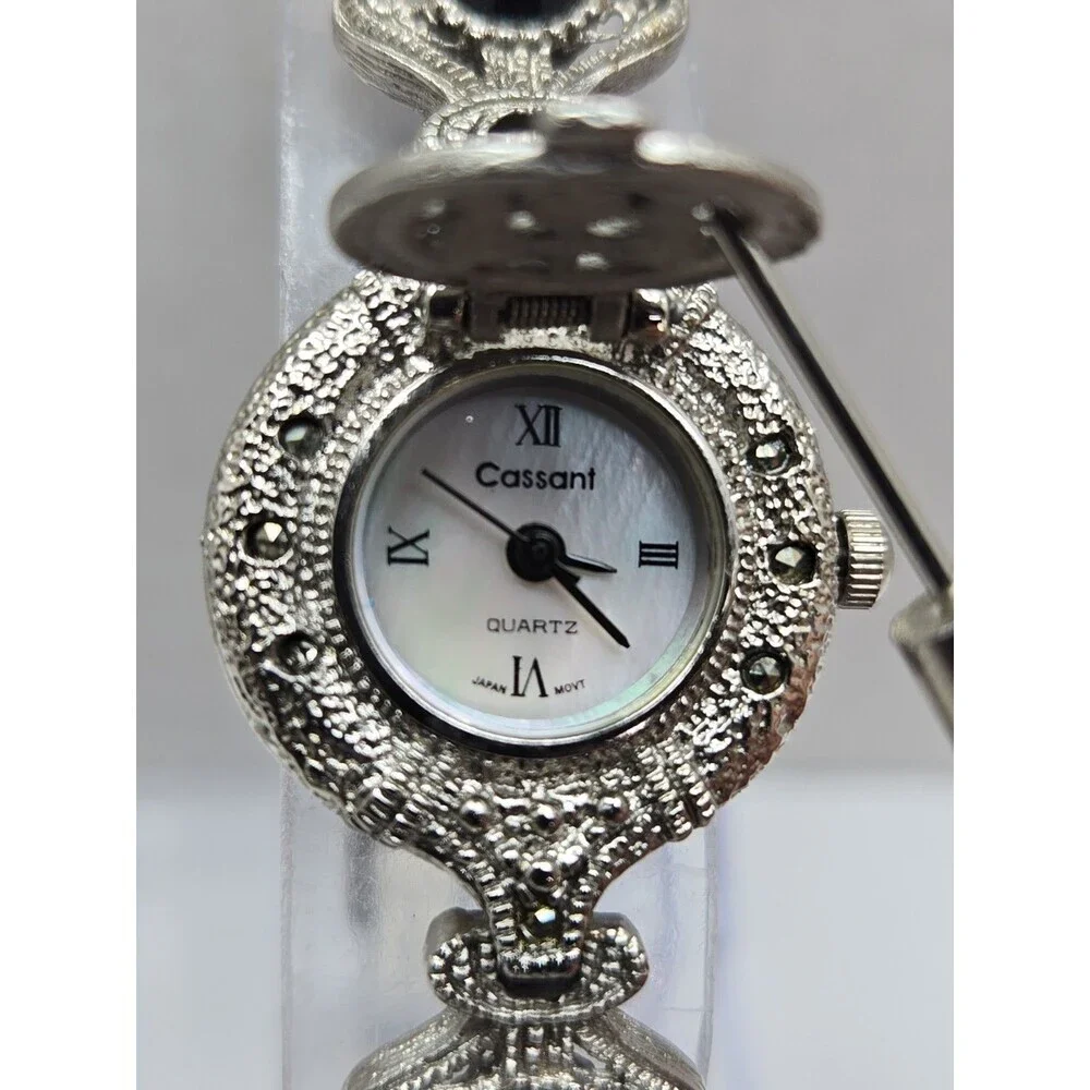 Cassani Womens Hidden Dial Bracelet Watch Black Silver Tone Quartz New Battery